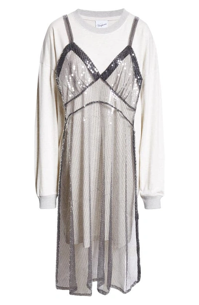 Shop Vaquera Slipdress Long Sleeve T-shirt Dress In Light Grey