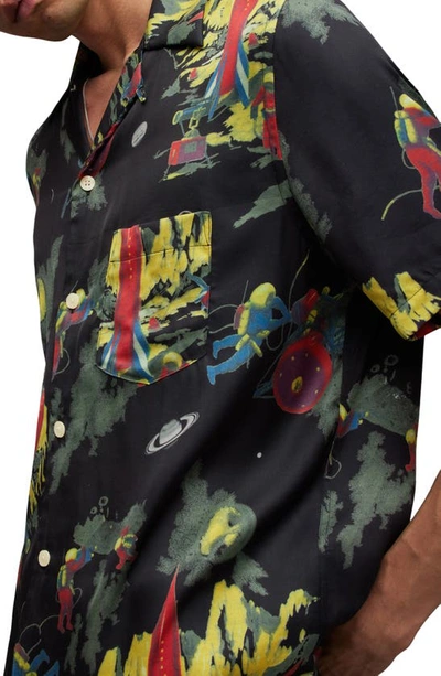 Shop Allsaints Cosmonaut Short Sleeve Satin Button-up Shirt In Jet Black