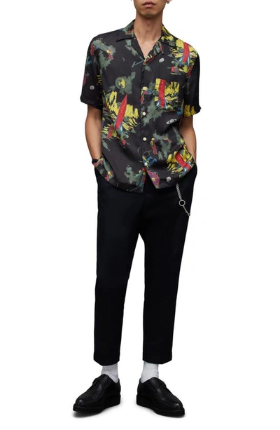 Shop Allsaints Cosmonaut Short Sleeve Satin Button-up Shirt In Jet Black