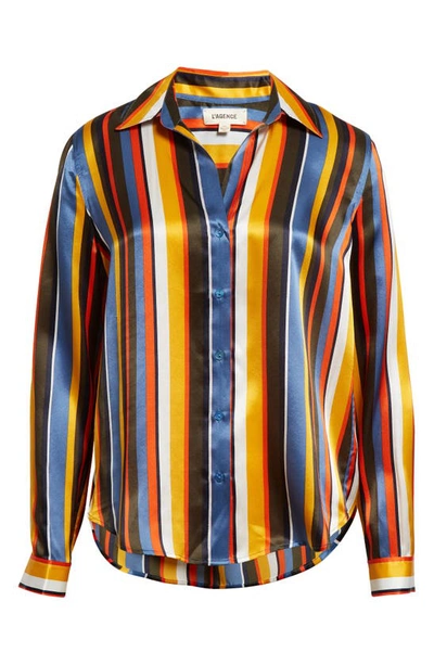Shop L Agence Tyler Stripe Silk Shirt In Blue Horizon Multi Stripe