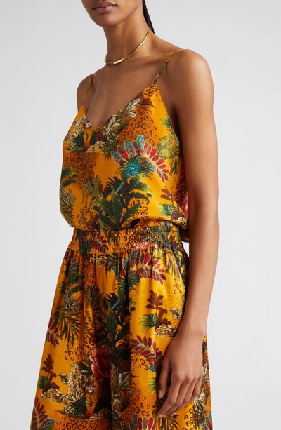 Shop L Agence Jane Tropical Print Silk Camisole In Yellow/ Tiger Floral Jungle