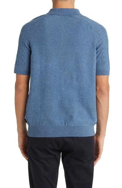 Shop Ted Baker Ustee Cable Stitch Short Sleeve Polo Sweater In Mid Blue