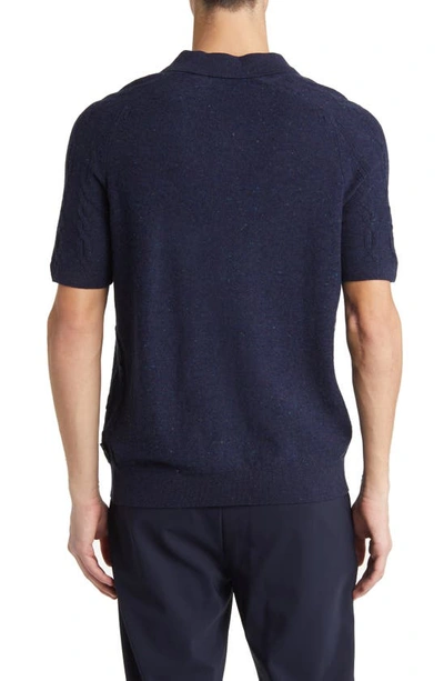 Shop Ted Baker Ustee Cable Stitch Short Sleeve Polo Sweater In Navy