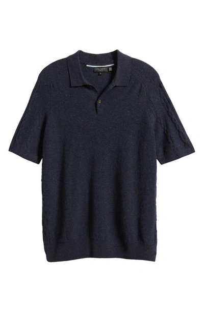 Shop Ted Baker Ustee Cable Stitch Short Sleeve Polo Sweater In Navy