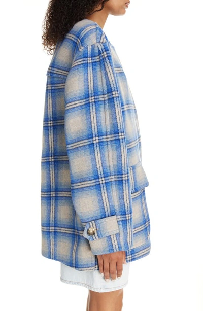 Shop Isabel Marant Efelia Check Wool Blend Coat In Blue