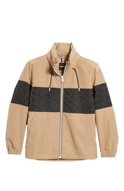 Shop Hugo Boss Boss Crosco Hooded Zip Jacket In Medium Beige
