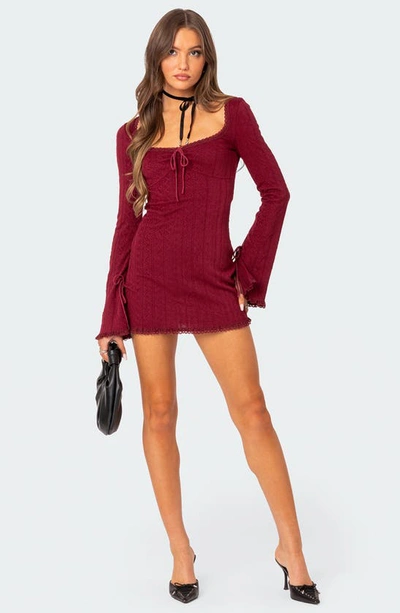 Shop Edikted Krista Long Sleeve Knit Minidress In Burgundy