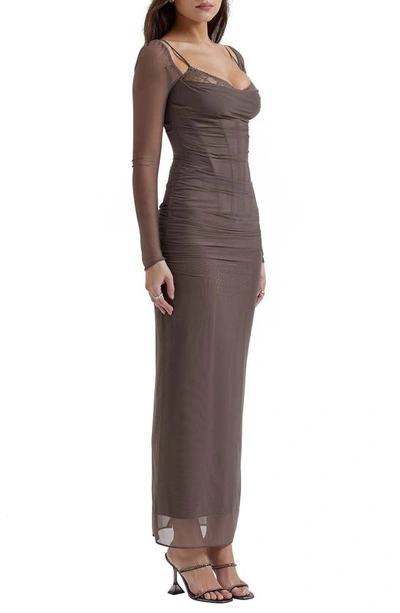 HOUSE OF CB HOUSE OF CB KATRINA LACE MESH LONG SLEEVE GOWN 