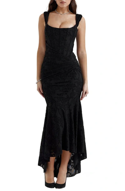 HOUSE OF CB HOUSE OF CB CESCA FLORAL RUCHED HIGH-LOW CORSET DRESS 