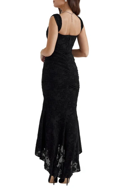 House Of Cb Cesca Floral Ruched High-low Corset Dress In Black