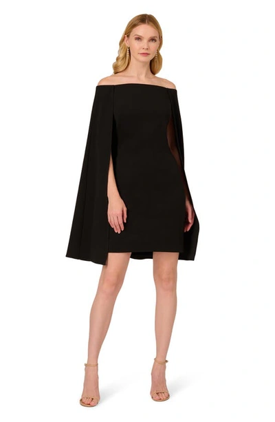 Shop Adrianna Papell Off The Shoulder Long Sleeve Capelet Cocktail Dress In Black