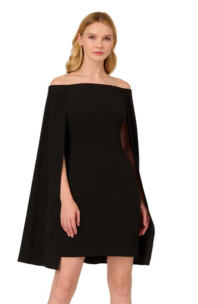 Shop Adrianna Papell Off The Shoulder Long Sleeve Capelet Cocktail Dress In Black