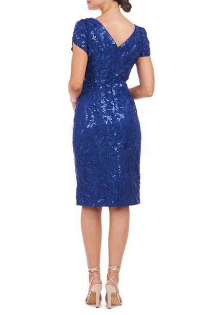 Shop Js Collections Fiona Embroidered Floral Sheath Dress In Blueberry