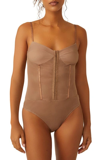 Shop Free People Intimately Fp Night Rhythm Corset Bodysuit In Cocoa