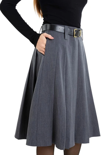 Shop English Factory Pleated Midi Skirt In Heather Grey