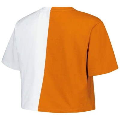 Shop Hype And Vice Texas Orange/white Texas Longhorns Color Block Brandy Cropped T-shirt In Burnt Orange