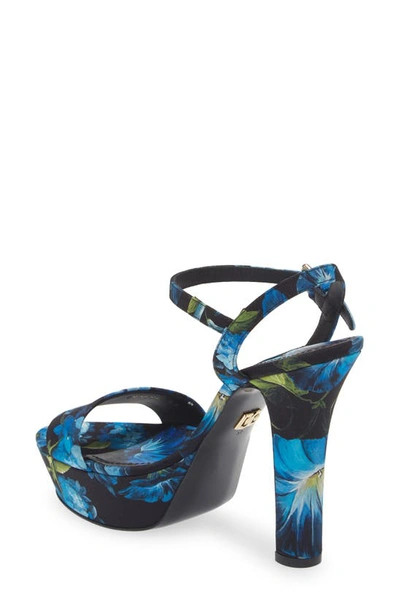 Shop Dolce & Gabbana Keira Floral Ankle Strap Platform Sandal In Black/ Blue
