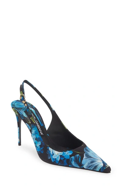 Shop Dolce & Gabbana Lollo Floral Slingback Pump In Black/ Blue