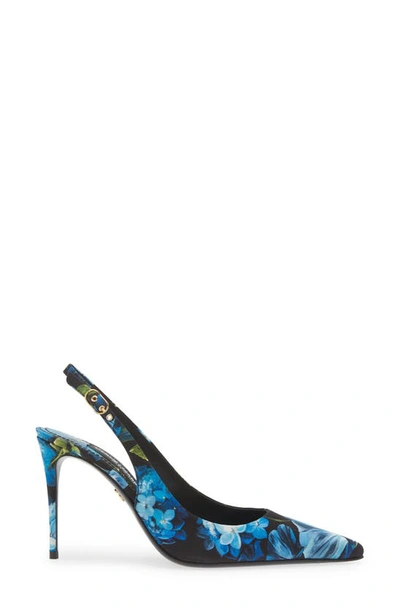 Shop Dolce & Gabbana Lollo Floral Slingback Pump In Black/ Blue