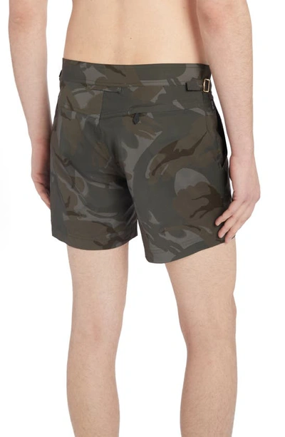 Shop Tom Ford Camouflage Print Compact Poplin Swim Trunks In Combo Green