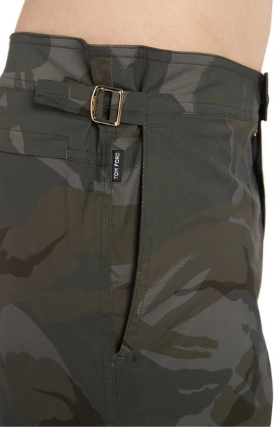 Shop Tom Ford Camouflage Print Compact Poplin Swim Trunks In Combo Green