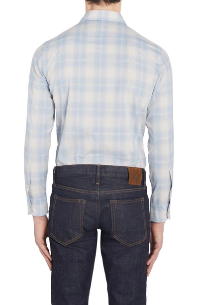 Tom Ford Dégradé Plaid Brushed Cotton Snap-up Western Shirt In Combo Light Blue White