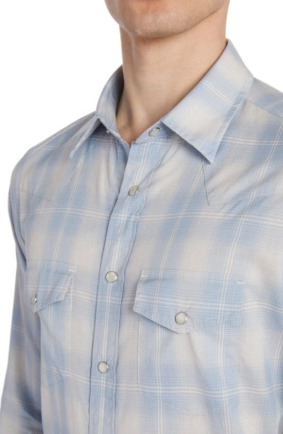 Shop Tom Ford Dégradé Plaid Brushed Cotton Snap-up Western Shirt In Combo Light Blue White