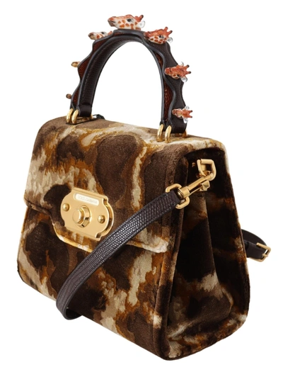 Shop Dolce & Gabbana Elegant Giraffe Pattern Welcome Bag With Gold Women's Accents In Brown