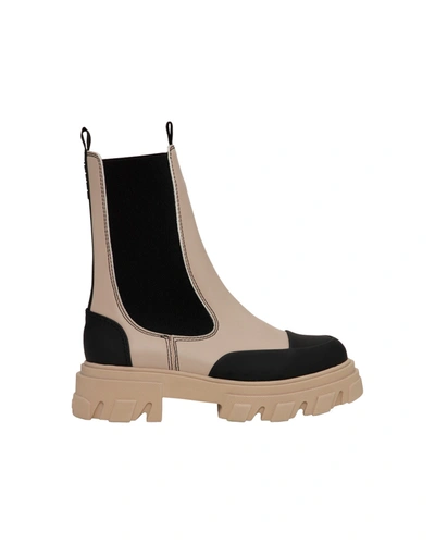 Shop Ganni Cleated Mid Chelsea Boot In Taos Taupe