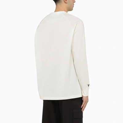 Shop Y-3 Adidas Y 3 White Crew Neck Long Sleeves T Shirt With Logo