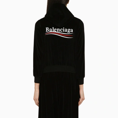 Shop Balenciaga Black Cotton Zip Sweatshirt With Logo