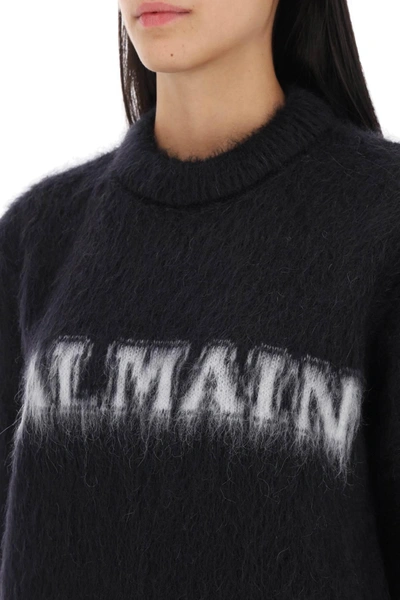 Shop Balmain Brushed Yarn Sweater With Logo