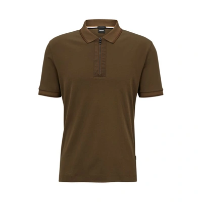 Shop Hugo Boss Mercerized-cotton Polo Shirt With Zip Placket In Green