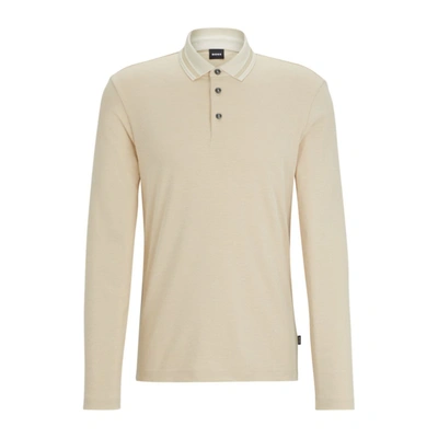 Shop Hugo Boss Slim-fit Long-sleeved Polo Shirt With Woven Pattern In White