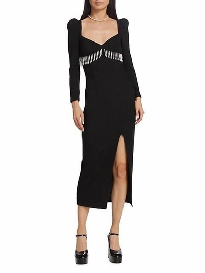 Saylor Alina Ribbed Imitation Pearl Fringe Long Sleeve Midi Dress In Black