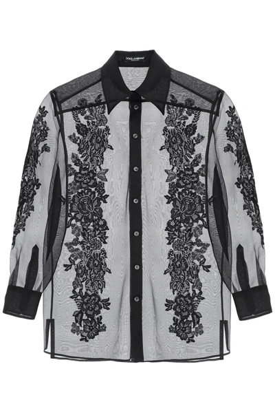 Shop Dolce & Gabbana Organza Shirt With Lace Inserts