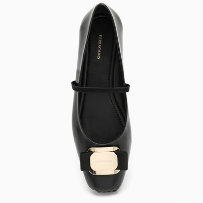 Shop Ferragamo Black Leather Ballerina