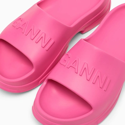 Shop Ganni Fucsia Rubber Slipper With Logo