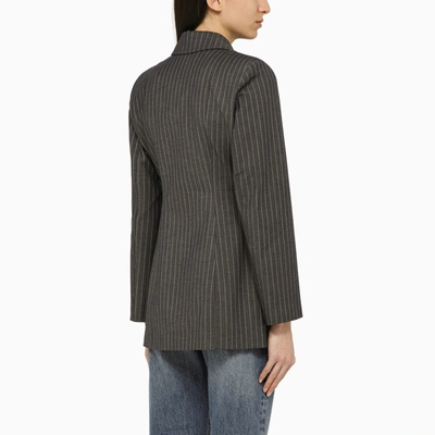 Shop Ganni Single Breasted Jacket With Grey Stripes
