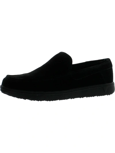 Shop Vionic Gustavo Mens Suede Faux Fur Lined Loafer Slippers In Black