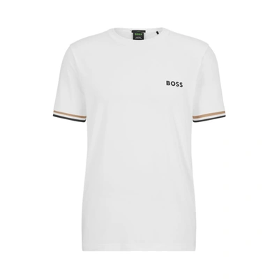 Shop Hugo Boss X Matteo Berrettini Logo Crew-neck T-shirt With Signature Stripes In White