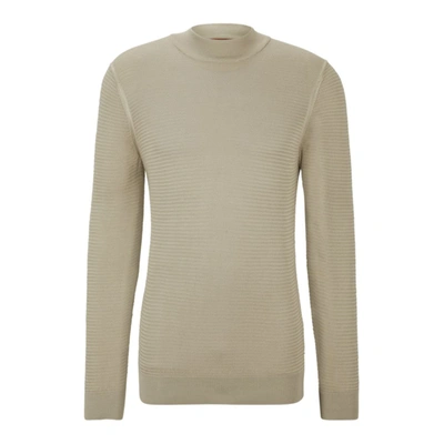 Shop Hugo Boss Mock-neck Sweater In Knitted Silk In Beige