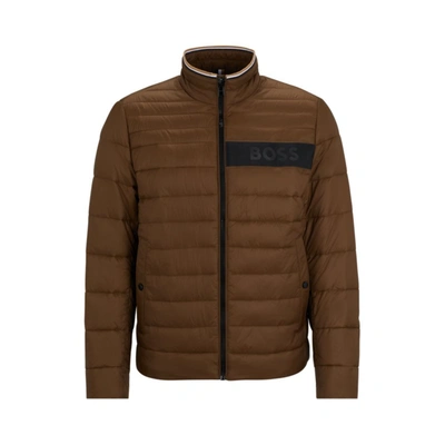Shop Hugo Boss Water-repellent Padded Jacket With 3d Logo Tape In Green