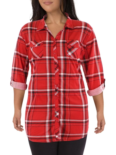 Shop White Mark Plus Womens Plaid Collared Blouse In Red