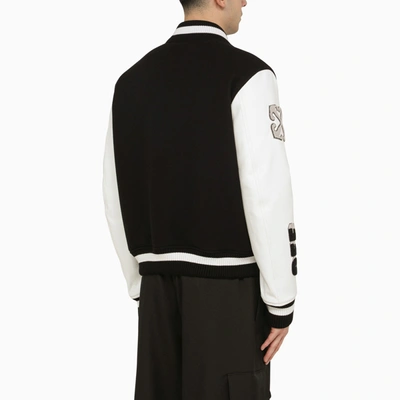 Shop Off-white Off White™ Black And White Wool And Leather Varsity Jacket