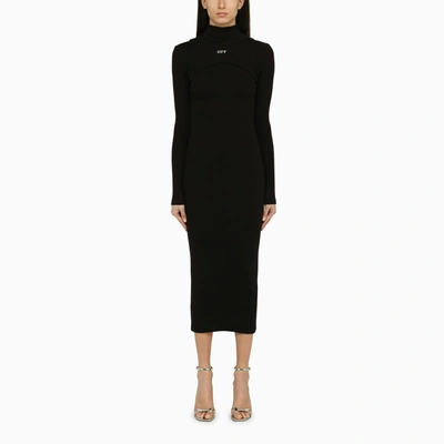 Shop Off-white Off White™ Black Cotton Midi Dress With Logo