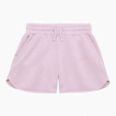 Shop Off-white Off White™ Lilac Cotton Shorts With Big Bookish Logo