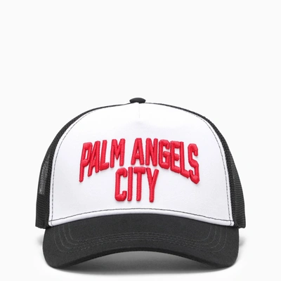Shop Palm Angels Black/white Visor Hat With Logo