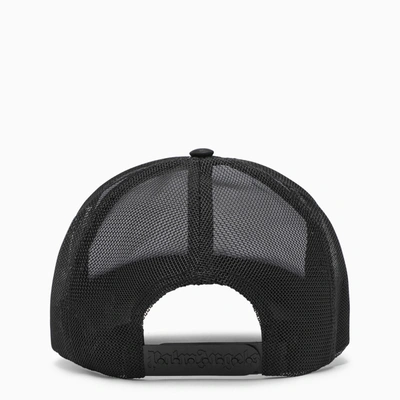 Shop Palm Angels Black/white Visor Hat With Logo