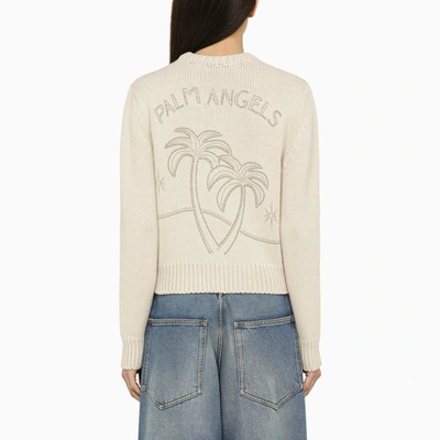 Shop Palm Angels White Wool Blend Sweater With Logo